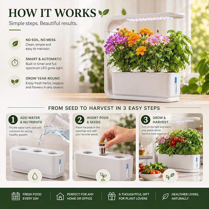 TerraSol 3-Pod Smart Indoor Garden Hydroponic Growing System with LED Grow Light – Countertop Herb Garden Kit for Kitchen – Automatic Water Circulation Indoor Planter for Herbs, Vegetables & Flowers