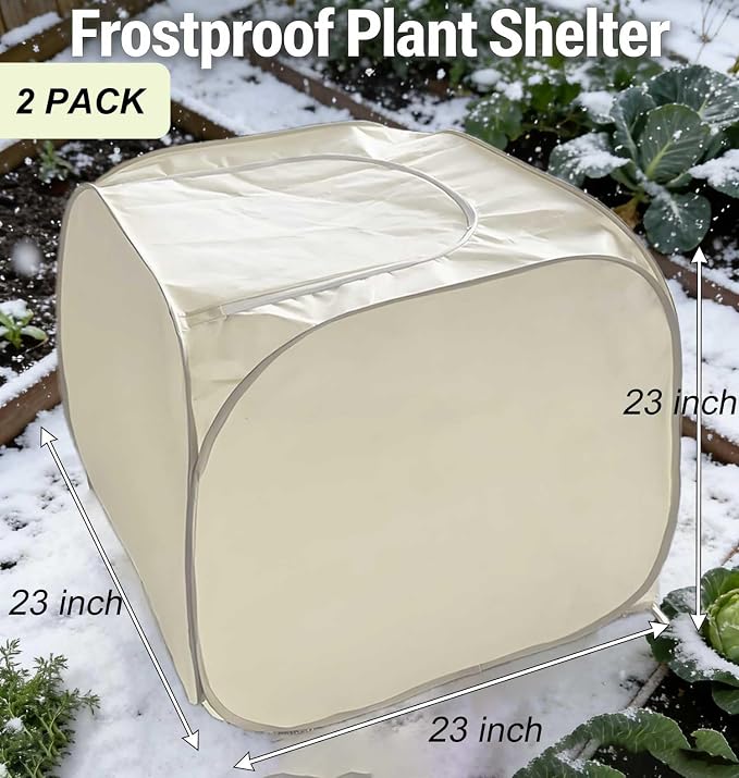 2 Pack Plant Freeze Protection Covers, Winter Shrub Frost Protection Covers for Plants in Winter Warm Plant Tent Protecting Fruit Potted Plants Tree from Freezing Animals Eating (23x23x23in)