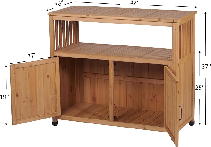 Wooden Outdoor Storage Cabinet, Bar Table Cabinet with Storage, Buffet Sideboard for Patio, Garden, Potting Bench, TV Stand, Balcony, Light Brown