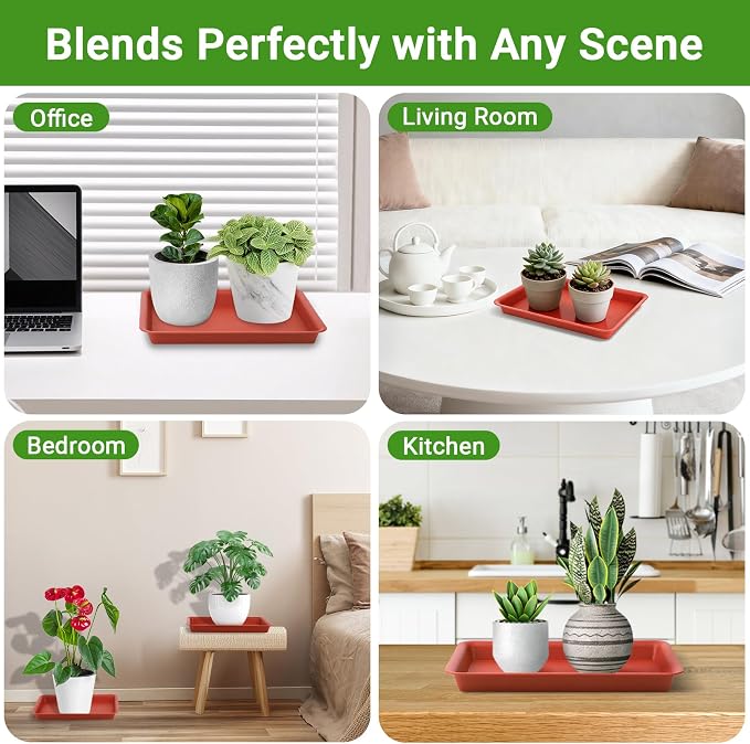 GREANER 11 Inch Red Plant Saucer, 3 Packs Plastic Plant Trays for Pots, Plant Water Catcher Tray for Indoors Outdoor, Flower Planter