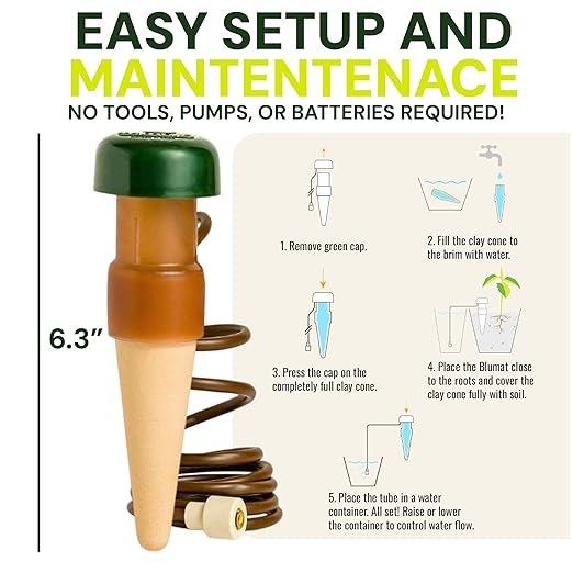 Blumat Classic Self-Watering Stakes - Prevents Overwatering and Underwatering for Healthy Growth While You are Away - Ideal for Indoor Plant Watering, 9 Pack, w Adapter