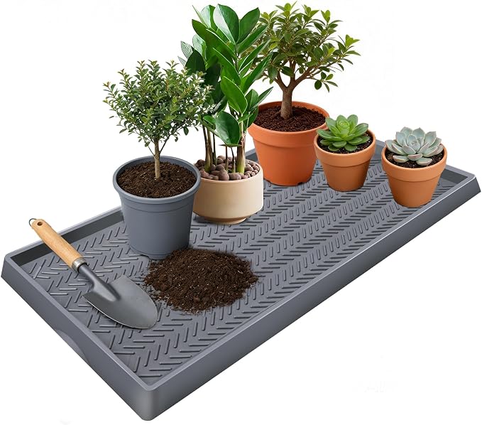 Kalolary 40" x16" Silicone Plant Trays Plant Saucer Growing Tray Rectangular Heavy Sturdy Silicone Plant Drainage Saucers Plant Drip Trays for Pots Seed Starter Growing Trays