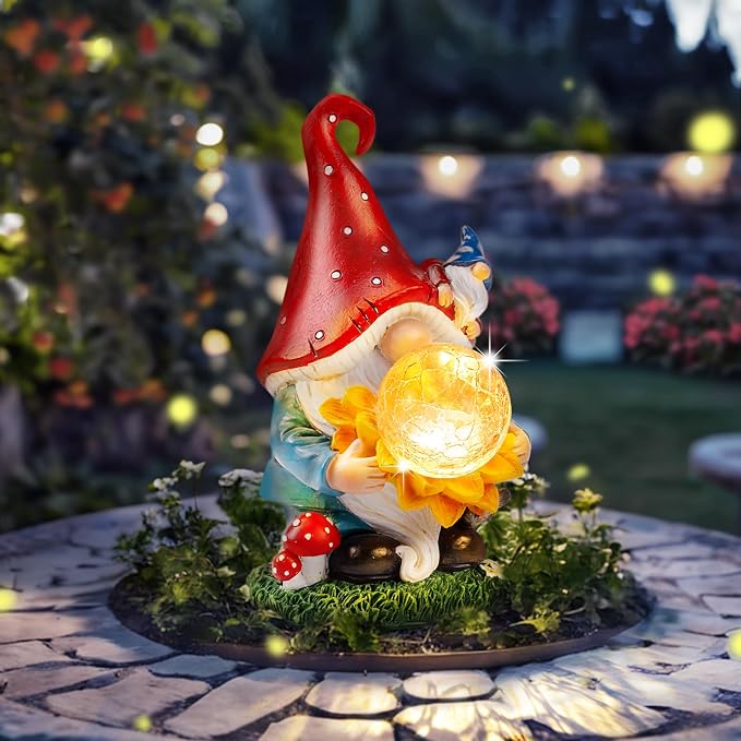 Solar Gnomes Garden Decor Outdoor Statues, Christmas Gnomes Gardening Gifts for Women Mom, Gnomes Decorations for Yard with Sunflower Decor Solar Lights for Outside, Patio, Lawn, Porch Decor