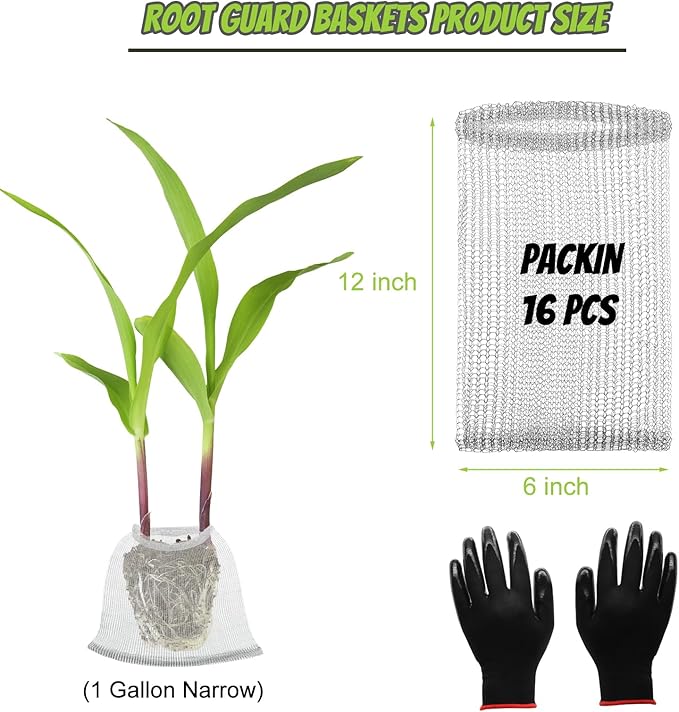 16 Pcs Root Guard Gopher Proof Stainless Wire Steel Baskets, 1 Gallon Narrow Gophers Moles Voles Mesh Baskets Protect Plant Roots Tubers Trees Flowers Crops (16 Pcs 1 Gallon Narrow)