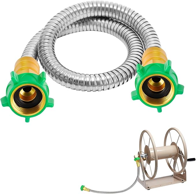 Short 2ft Garden Hose with 3/4'' Female to Female Connector - Metal Leakproof Leader Hose for Reel, Heavy Duty 304 Stainless Steel Flexible Water Pipe for Outdoor Garden Watering Car Pet Cleaning