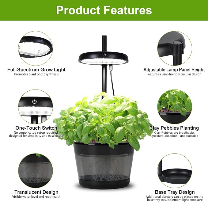 Indoor Clay pellets hydroponic Gardening System with 20W LED Plant Grow Light.The Translucent hydroponic Growing System for Hydroponic Herbs, Vegetables, Lettuce Harvest on Countertop for Mother's Day