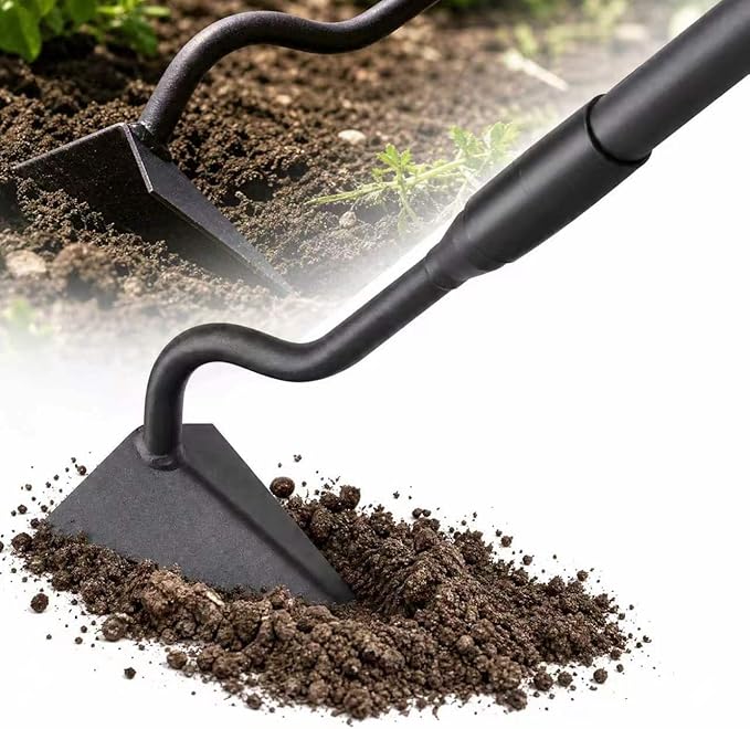 LLARGUEST Hoe Garden Tool, Triangle Garden Hoe for Digging Cutting Trenches Loosen Soil Heavy Duty Hand Weed Hoe Long Handle 59 Inch