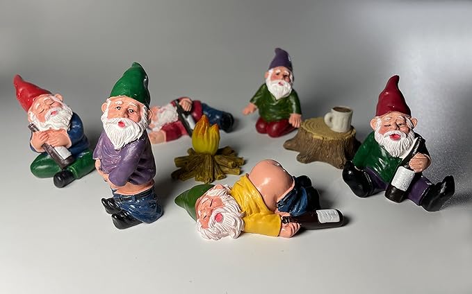 9pcs Miniature Gnomes Sets with Fire and Furniture - for Fairy Garden Decoration and Home Ornament