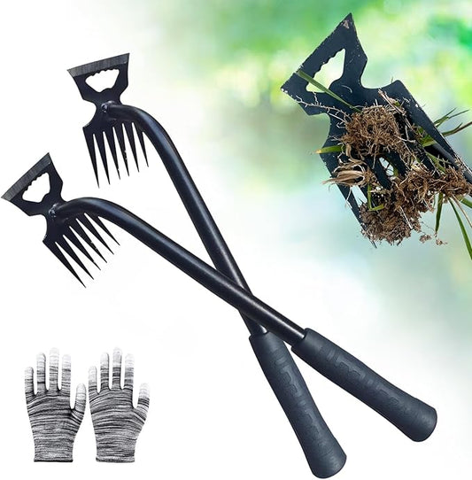 Weed Puller Tool-2Pcs Gardening Hand Weeder Tools, 2026 New Weeding Artifact Uprooting Weeding Tool, Manganese Steel Weed Removal TooL, 6 Teethes Dual Purpose Manual Weed Pulling Tool for Yard Gardenl