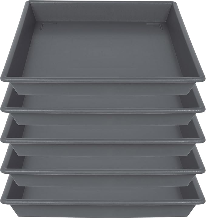 NIMYAU Square Plant Saucer 12 Inch 5 Pack, Plant Stand Plant Trays for Pots Heavy Duty Gray Plastic Plant Saucers for Indoors Outdoors, Flower Pot No Holes Plant Lover Gardening Gifts
