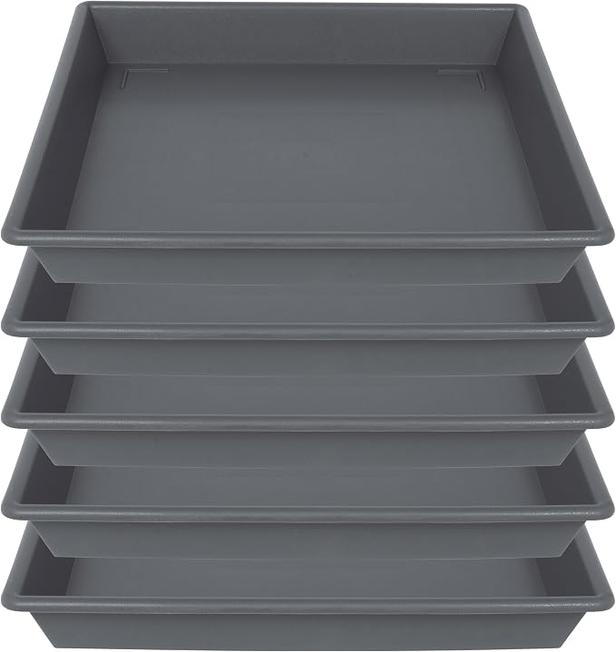 NIMYAU Square Plant Saucer 10 Inch 5 Pack, Plant Stand Flower Pot No Holes, Gray Plant Trays for Pots Heavy Duty Plastic Plant Saucers for Indoors Outdoors Plant Lover Gardening Gifts