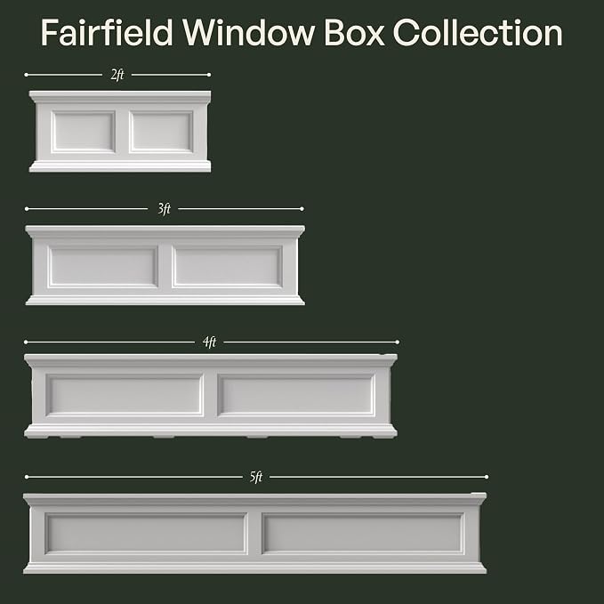 Mayne Fairfield 5ft Window Box, Self Watering Flower Box with Double Wall Design, All Season Fade Resistant Outdoor Window Planter With Steel Mounting Bracket, White