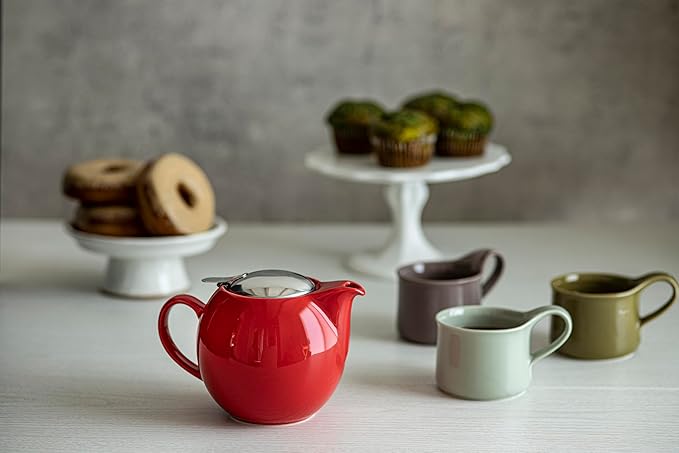 Zero Japan Bee House Round Teapot For One, 15 Oz - Ceramic Tea Pot with Stainless Steel Lid and Infuser, Smooth-Pour Spout, Diswasher and Microwave Safe Tea Pots (Artichoke)