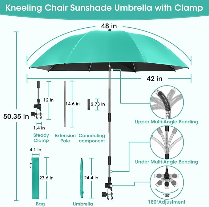 2-in-1 Garden Kneeler with Umbrella, Garden Kneeling Bench & Aqua Umbrella, Portable Garden Stool Loads Capacity 330lb and Garden Tools Bag with bottle holder, Gardening Gifts for Women,Men,Seniors