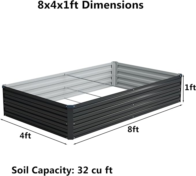 zunatu 8x4x1 ft(2 Pack) Galvanized Raised Garden Bed,Outdoor Planter Box Metal Patio Kit Planting Bed for Vegetables Flowers and Succulents,Black