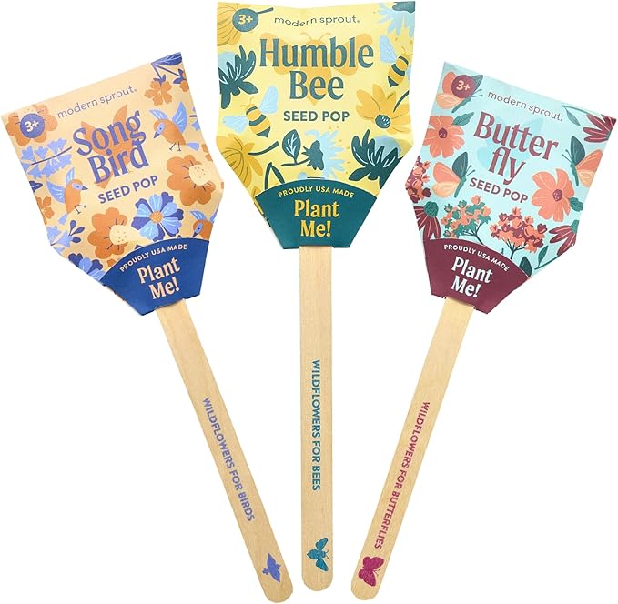 Modern Sprout Seed Pops - Organic Non-GMO Humble Bee Butterfly & Song Bird Wildflower Seeds - Ideal for Indoor & Outdoor - Spring Activity for Kids - Gift for Kids Adults & Plant Lovers (Pack of 12)
