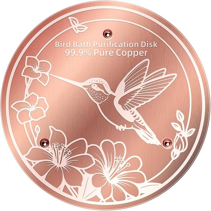 1 Pack Bird Bath Copper Disk, 99.99% Pure Copper Bird Bath Cleaner, Triple-Point Support, All-Season Water Cleaber for Outdoor Bird Baths & Bowls