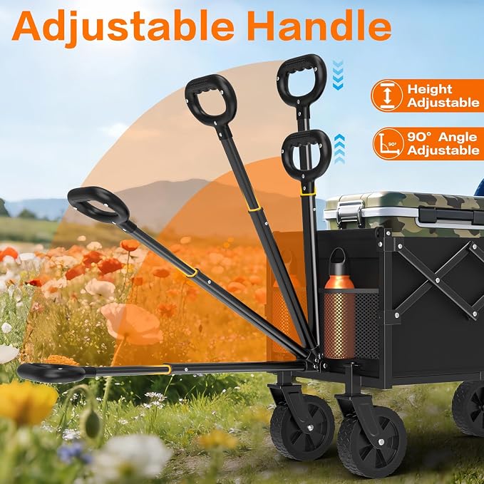 360LBS Collapsible Wagons Carts Foldable, 120L Heavy Duty Folding Beach Wagon Cart with Wheels and Tailgate, Portable Utility Outdoor Wagon for Grocery, Shopping, Garden, Sports, Camping