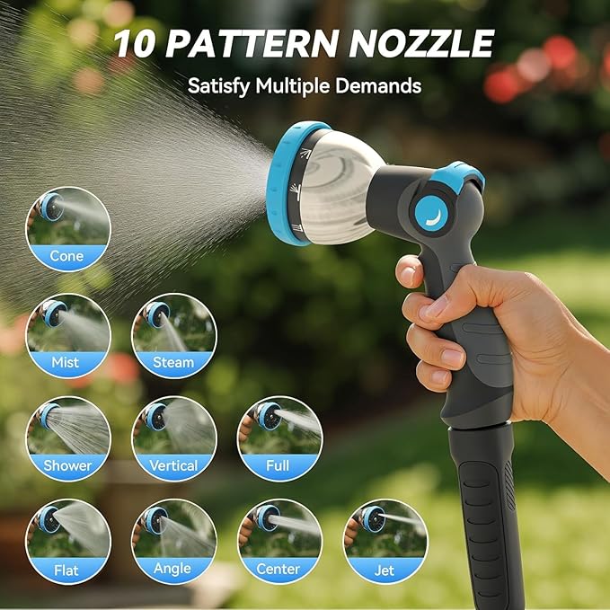 Relhost Retractable Garden Hose Reel, 1/2 in x 120 ft Wall Mount Heavy Duty Hose Reel with Any-Length Lock, Auto Rewind System, 180° Swivel Bracket, and 10-Pattern Nozzle for Garden, Dark Grey