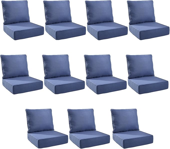 Outdoor Cushion Set for Furniture Patio Furniture, UV Resistant, Water Resistant - 6 Inch Thick Foam Garden Cushions– 24x24 Inch Patio Seat Covers for Chair/Sofa/Couch | Blue | 11-Pack |