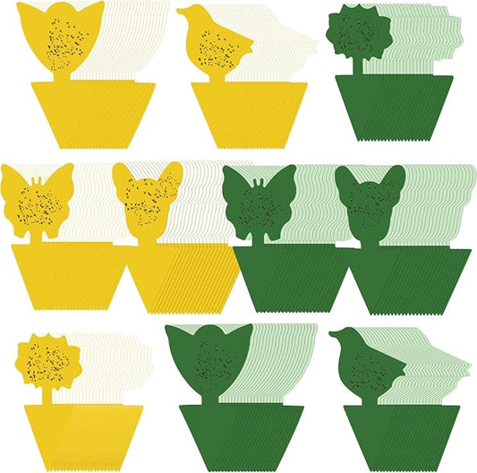 Qualirey 50 Sheets Fruit Fly Sticky Traps for Fruit Fly Gnat Trap for House Indoors Sticky Traps Catcher for Gnats Fungus Gnats Mosquito Catcher Kitchen Outdoor Plants(Classic Style, Yellow, Green)