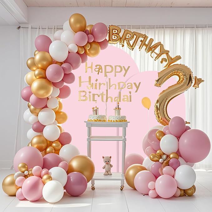 SuuWoee Metal Arch Backdrop Stand Set of 2 With Pink Cover (7.2FT+6FT) Gold Wedding Arch Stand Balloon Arched for Birthday Party Baby Shower Graduation Ceremony Decoration
