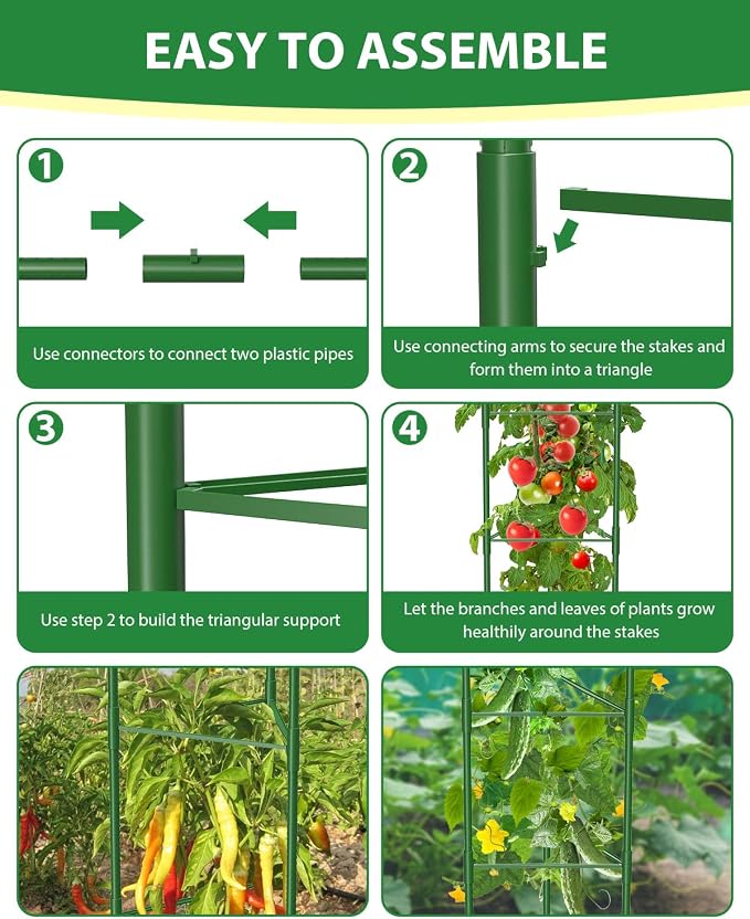 MYMULIKE 3 Pack Tomato Cages for Garden, 51in*13in Adjustable Tomatoes Plant Stakes Support Cages Trellis, Garden Trellis for Vegetable Flowers Fruits Climbing Plants- 20 Binding Wires Included