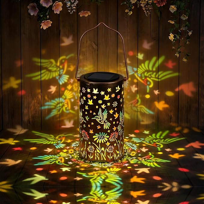 Hummingbird Mmulticolor Solar Lanterns for Outdoor Indoor, Colorful Garden Decor Gifts for Women Mom Grandma Hanging Solar Lights Metal Solar Decoration Outside for Yard, Patio, Backyard, Porch