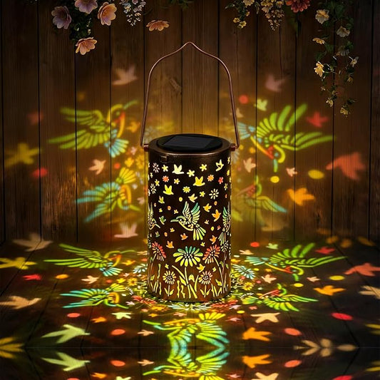 Hummingbird Mmulticolor Solar Lanterns for Outdoor Indoor, Colorful Garden Decor Gifts for Women Mom Grandma Hanging Solar Lights Metal Solar Decoration Outside for Yard, Patio, Backyard, Porch