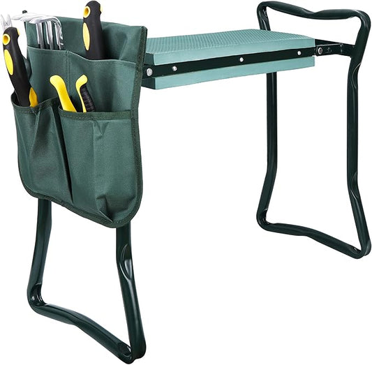 Garden Kneeler and Seat w/Thicken Wide Seat,Tool Pouch,Foldable Gardener Stool Bench, Gifts for Women Men Seniors Gardeners