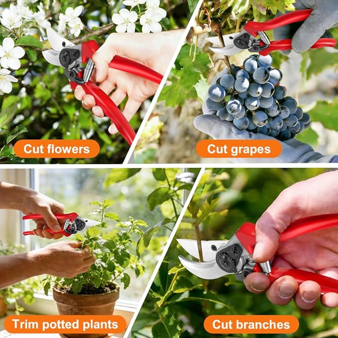 Ainiv Bypass Pruning Shears, 8.5" Professional Garden Shears, Heavy Duty Hand Gardening Scissors, Non-Slip PVC Coated Handles, Lightweight & Ergonomic, Pruning Shears for Plants, Hedges and Flowers