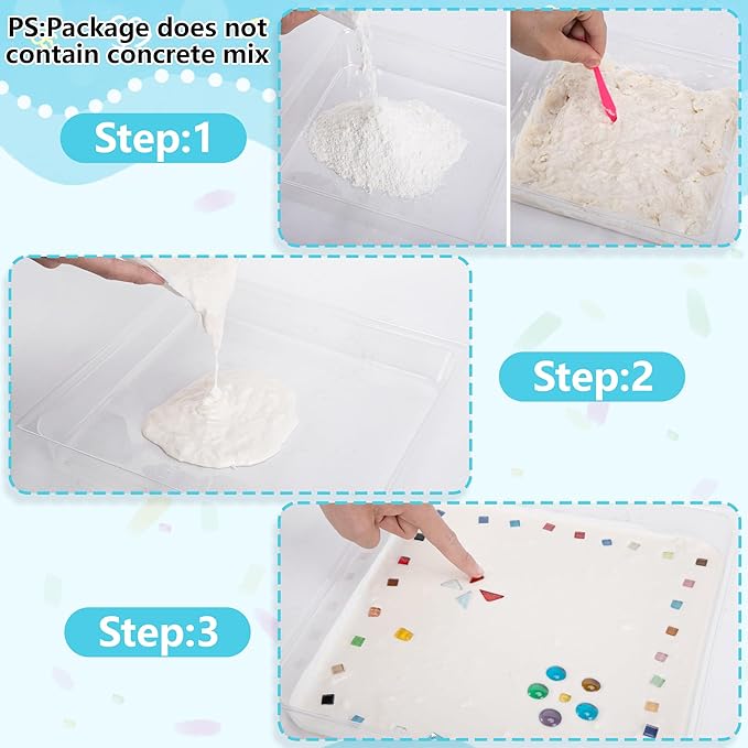 Mizelu 14 Pcs Square Stepping Stone Mold Kit, Includes Concrete Mold Mosaic Tiles and Carving Tools, 3 Size Garden DIY Stone Molds for Outdoor Walkways Pavement Decoration (No Concrete Mix)