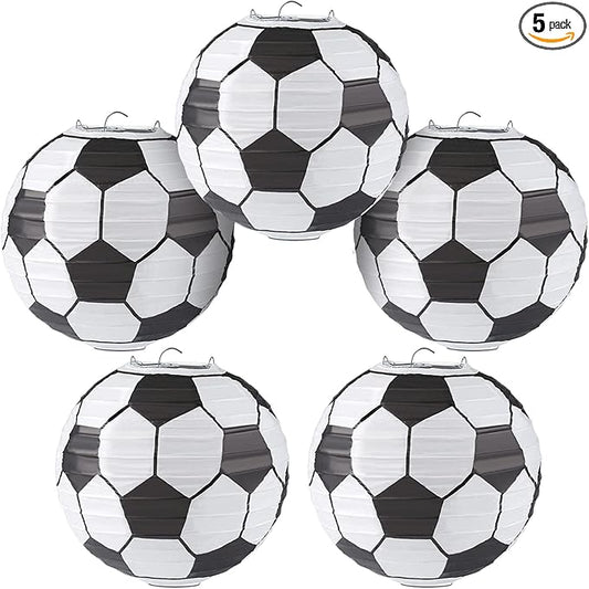 10 Inch Soccer Paper Lanterns Sports Soccer Themed Birthday Party Decorations Supplies Party Favors - Pack of 5