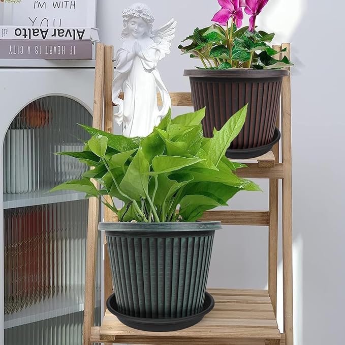 6 Pack Plant Saucers for Indoors, 4 5 6 7 8 9 10 11 12 13 15 17 19 inch Plant Water Catcher Tray, Heavy Sturdy Plant Drainage Tray for Indoors, Flower Saucers for Nursery Pots (5", Black)