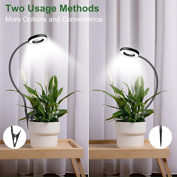 wolezek 2 in 1 Grow Lights for Indoor Plants, 3 Colors Plant Lights for Indoor Growing with 360° Gooseneck, 48 LEDs Full Spectrum Plant Grow Lights Indoor, 6/12/16H Timer, 5 Brightness, Black 1 Pack
