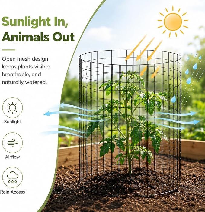 30Pcs Plant Protector from Animals, 10 Pack Metal Wire Plant Cages for Garden, 13" H x 16" D Plant Protection Cage with Ground Stakes for Tomatoes, Vegetables, Flowers Rabbit & Squirrel Barrier