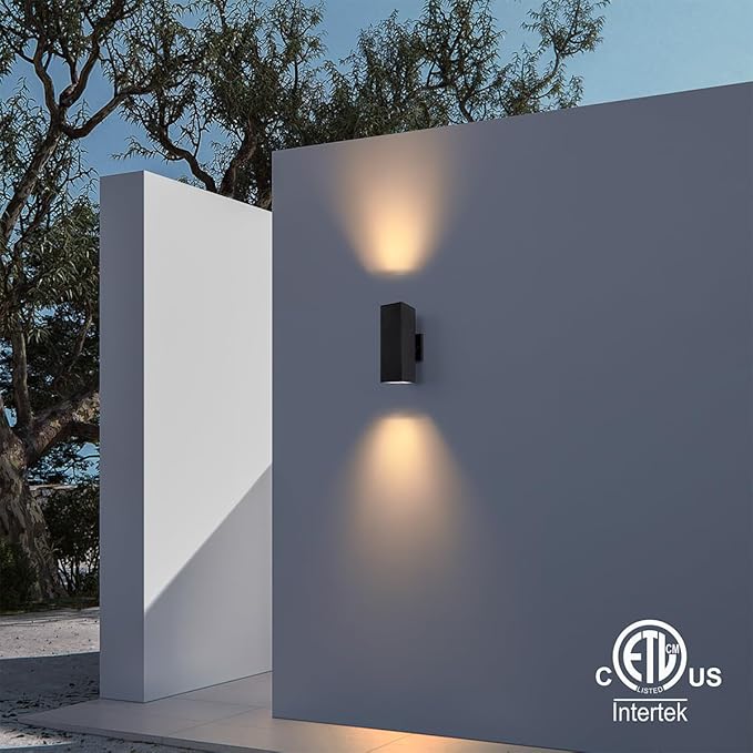 mirrea Modern Outdoor Porch Light Patio Light in 2 Lights with Aluminum Rectangular Tube and Tempered Glass Cover Waterproof Wall Sconce 6 Pack Matte Black