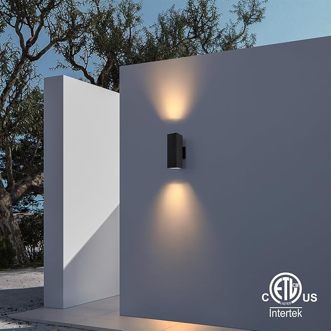 mirrea Modern Outdoor Porch Light Patio Light in 2 Lights with Aluminum Rectangular Tube and Tempered Glass Cover Waterproof Wall Sconce 4 Pack Matte Black
