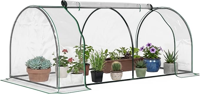 Outsunny 7' x 3' x 2.5' Mini Greenhouse, Portable Tunnel Green House with Roll-Up Zippered Door, UV Waterproof Cover, Steel Frame, Clear