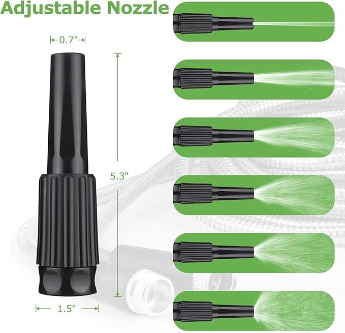 Metal Hose 50 FT, Garden Hose with 10 Function Sprayer Nozzle & Adjustable Nozzle, Garden Hose Rust Proof Kink Free & Tangle Free Flexible for Lawn, Car, RV, and Outdoor Watering