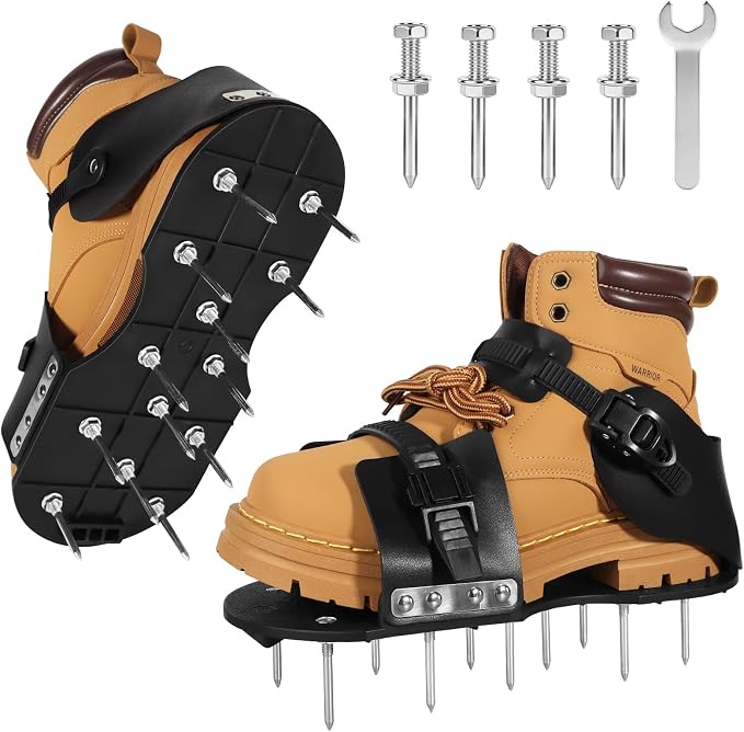 Aerator Shoes, Lawn Aerator Shoes for Grass, Aeration Shoes for Lawn with Foot Protection, Spike Shoes Tool for Lawn Aerating with 5mm Metal Base and Adjustable Straps (Buckle)