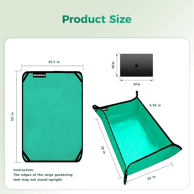 Plant Transplanting Mat - Thickened Waterproof Potting Mat, Succulent Gardening Mat, Portable Repotting Mat for Mess Control, Indoor Outdoor Use, PE-Green, 39.5"x59"
