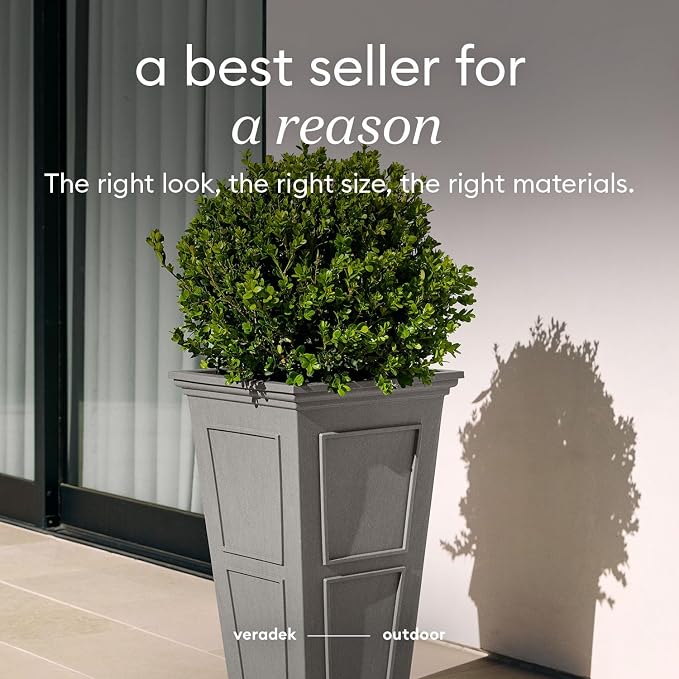 Veradek Brixton Series Tall Planter - Large Outdoor Planter for Front Porch/Patio | Crack-Resistant Plastic for All-Weather Use | Classic Estate Design for Tall Plants, Flowers, Trees