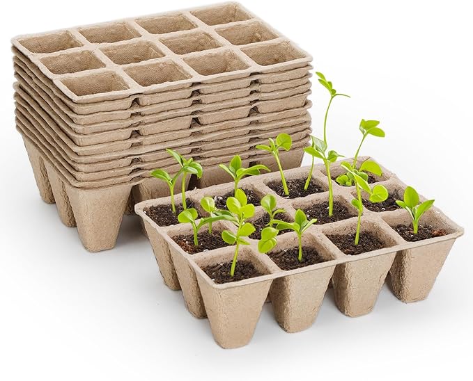 Doter 10 Packs Seedling Starter Trays 120 Cells, Biodegradable Seed Germination Trays Plant Starter Peat Pots for Seedlings