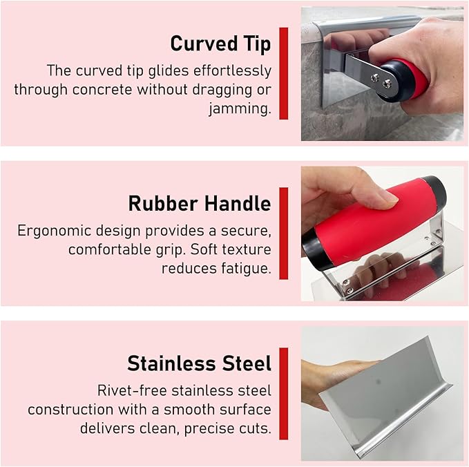 Concrete Tools 4pcs Set, Stainless Steel Pool Trowel and Margin Trowel Plus Concrete Edger and Groover Masonry Hand Tool