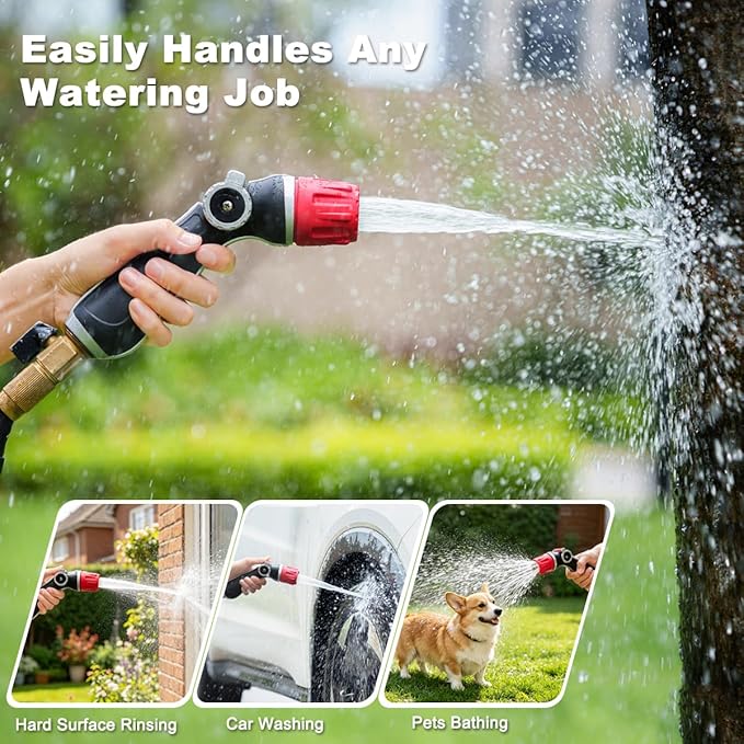 FANHAO Metal Thumb Control Adjustable Nozzle with 30% Higher Water Flow, Heavy Duty Garden Hose Nozzle High Pressure Water Nozzle, Adjustable Spray Patterns for Lawn Watering, Car Washing, Cleaning
