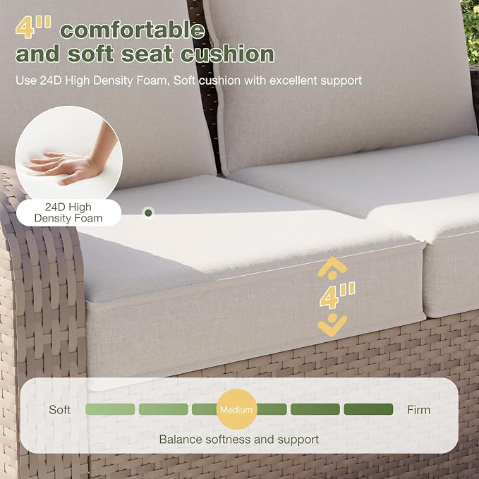 Aoxun Replacement Cushions for Outdoor Furniture, 4-Piece Outdoor Cushions for Patio Furniture, Deep Seat, Waterproof & Fade Resistant Couch Cushion for 4-Seat Patio Conversation Sets, Beige