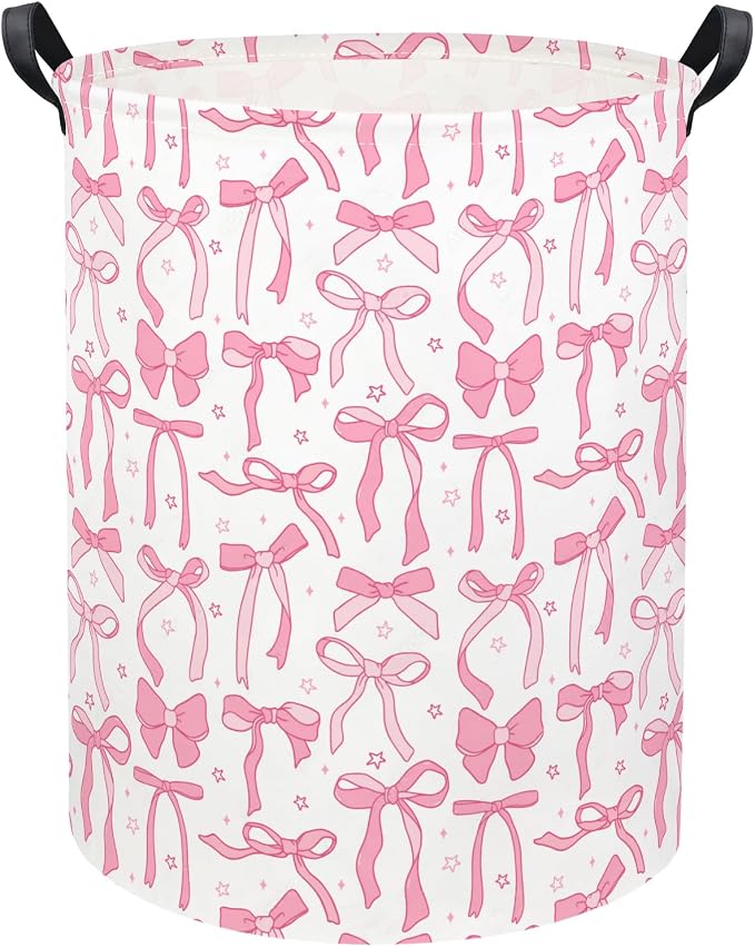 Baby Laundry Basket Kids Hamper Toy Storage Bin for Boys Room Decor Baby Nursery Hamper Gift Baskets for Bedroom Bathroom(Pink Bowknot)