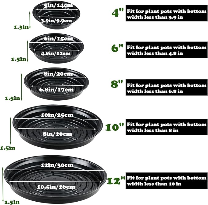 20 Packs 6 Inches Small Black Plant Saucers for Indoor Outdoor Use Heavy Duty Plastic Plant Trays for Planter Bulk Flower Pot Drip Trays to Catch Water, 4 to 20 Inch