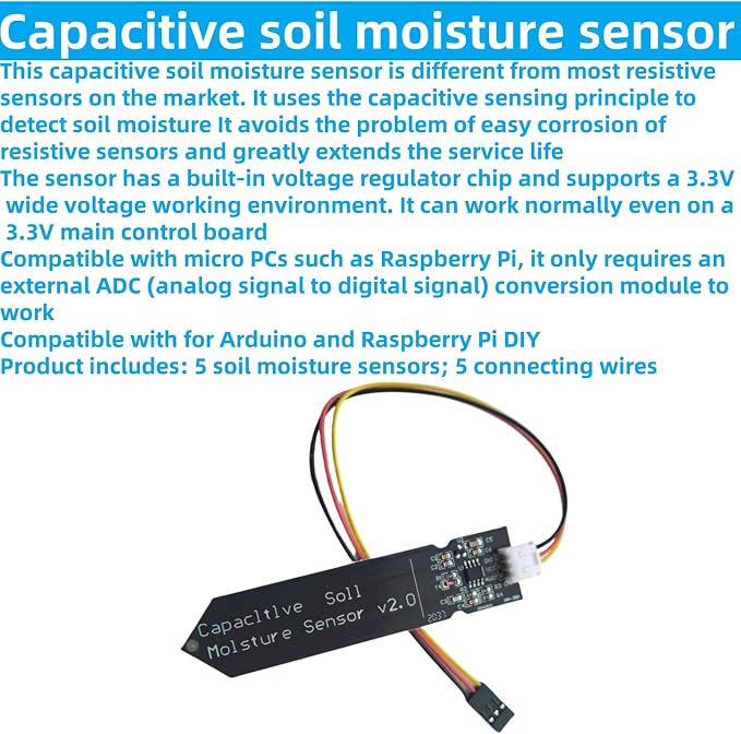10Pcs 3.3V Capacitive Soil Moisture Sensor Module | Compatible with Arduino Raspberry Pi